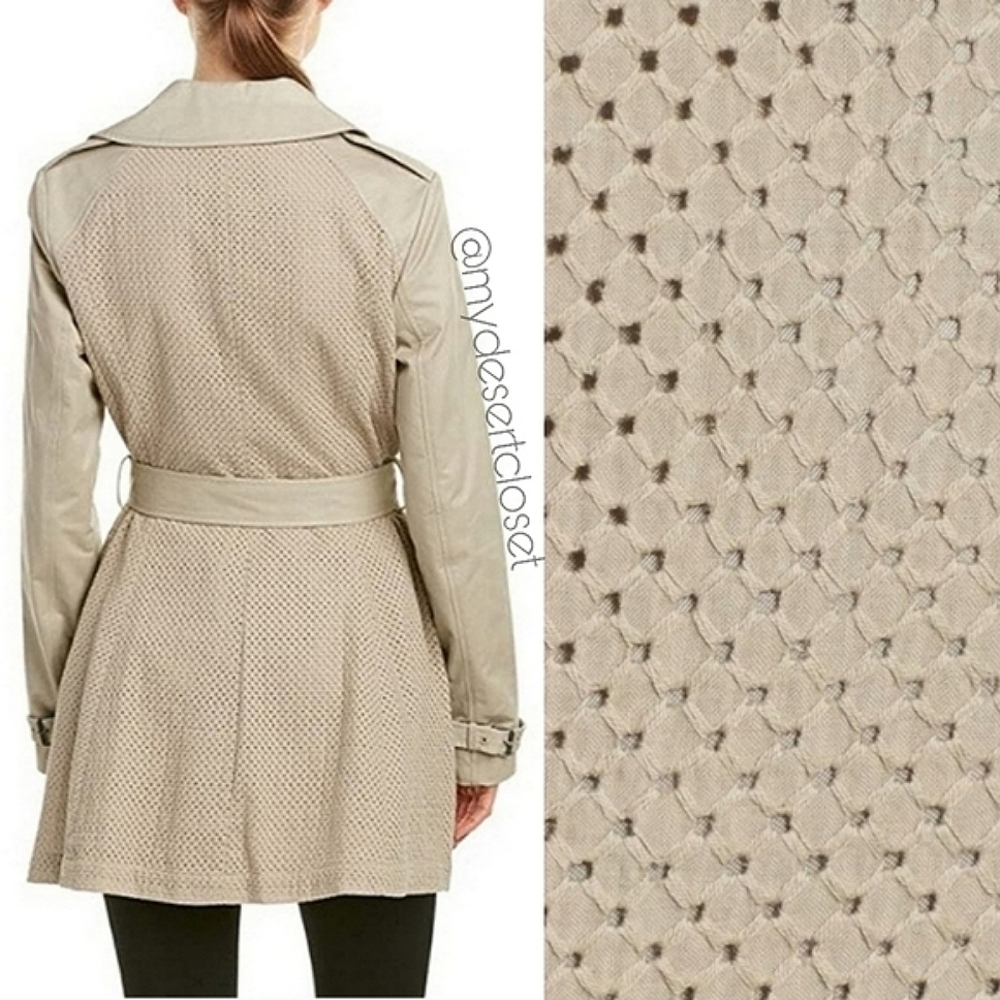 Tahari Taupe Eyelet Panels Fit and Flare Cotton Trench Coat NWT